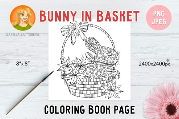 Download Coloring Book Page Bunny in Basket PNG - Premium Resources
