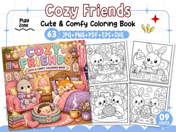 Download Cozy Friends Cute &amp; Comfy Coloring Book - Cozy friends Collection
