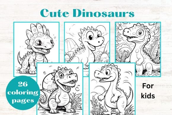 Download CUTE DINOSAURS Kids Coloring Book Pages - Coloring book page Collection