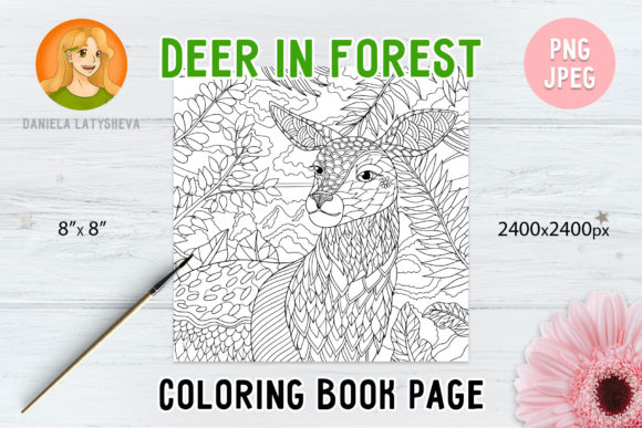 Download Coloring Book Page Deer in Forest - Premium Resources